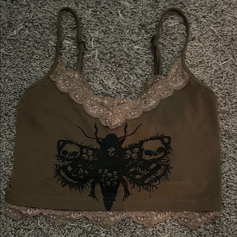 ROMWE Brown Lace Trim Top